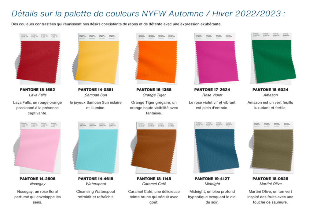 COULEURS PANTONE AUTOMNE HIVER 2022-2023